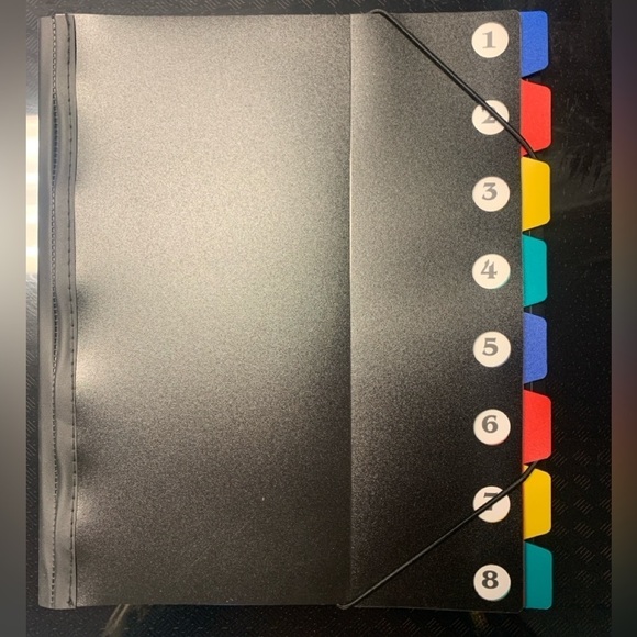 Axcess Other - Plastic Black Expanding File Folder with 8 Colorful Tabs and elastic